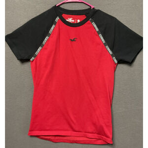 Hollister Shirt Mens Extra Small Red Black Sport Knit Logo Moisture Wicking Tee